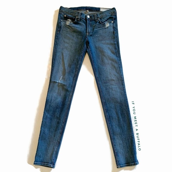 Rag & Bone Women’s 29x30 Skinny Destroyed Jeans Distressed Stretch Medium Wash - Picture 1 of 7